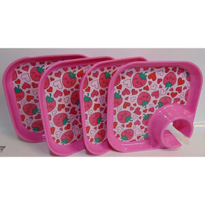 4 Strawberry Plates Cup Holder Lot Hearts 10" Children Daycare Food USA Lunch